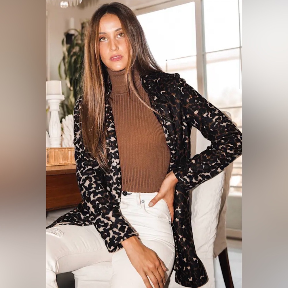 LULUS Katrine Brown Leopard Print Brushed Knit Jacket
